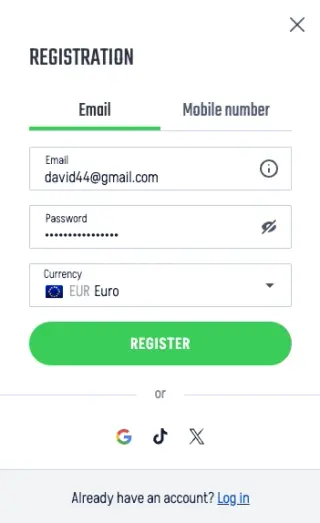 Winnita Casino registration form on mobile